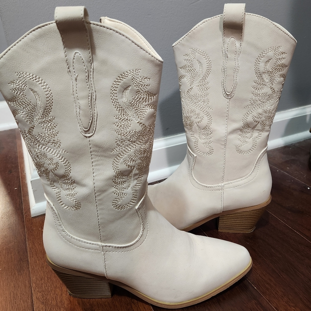 Yetier Women's beige western cowboy boots